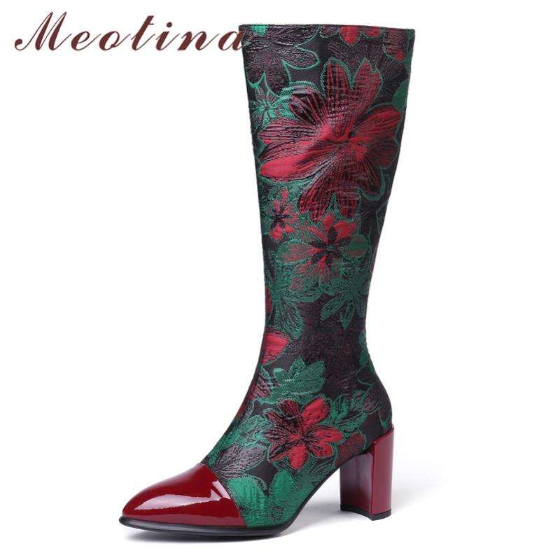Meotina Winter Knee High Boots Women Natural Genuine Leather Zip Thick High Heel Long Boots Flower Pointed Toe Shoes Lady 34-43, Green sheepskin lini
Meotina Winter Knee High Boots Women Natural Genuine Leather Zip Thick High Heel Long Boots Flower Pointed Toe Shoes Lady 34-43, Green sheepskin lini