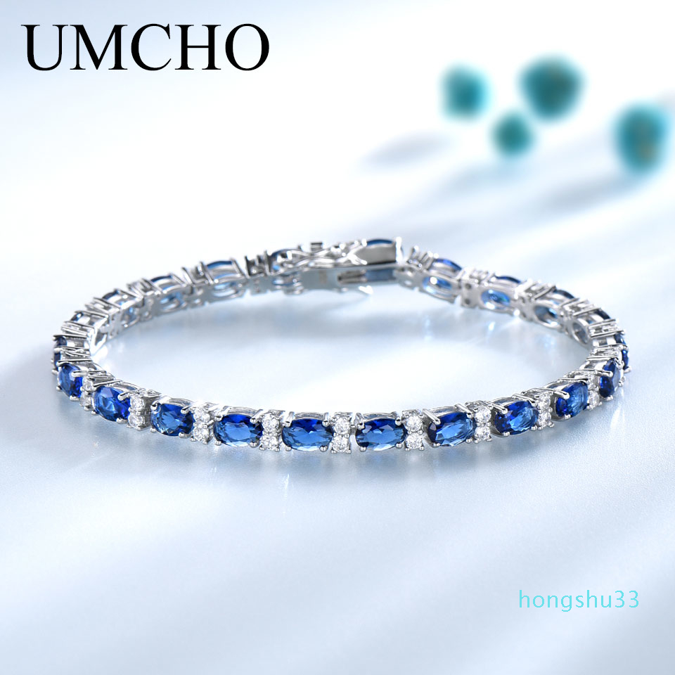 Hot Sale UMCHO Blue Spinel Bracelets for Women Friendship925 Sterling Silver Jewelry Romantic Birthstone Gemstone Tennis Bracelet Jewelry