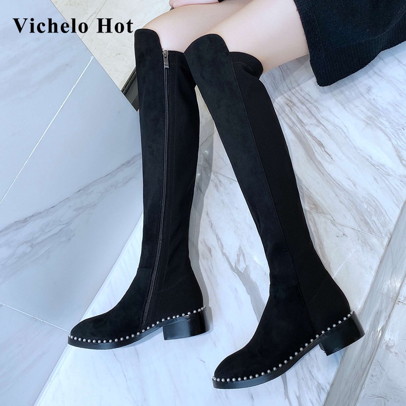 Vichelo Hot flock round toe med heel solid winter shoes women pearl decorations sweet beauty lady dating over-the-knee boots L83, Black
Vichelo Hot flock round toe med heel solid winter shoes women pearl decorations sweet beauty lady dating over-the-knee boots L83, Black