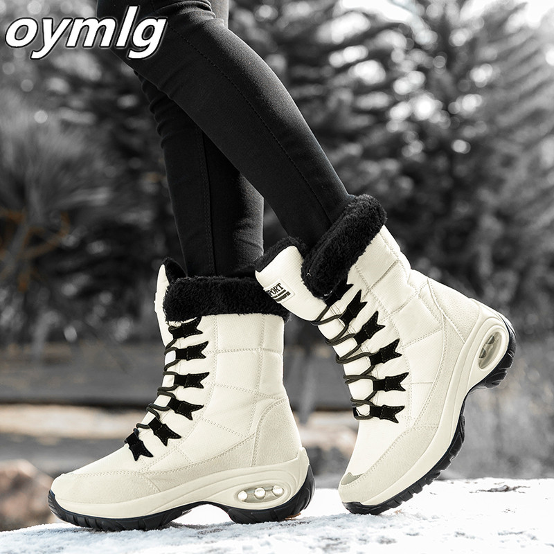 

New Winter Women Boots High Quality Keep Warm Mid-Calf Snow Boots Women Lace-up Comfortable Ladies chaussures femme, Beige