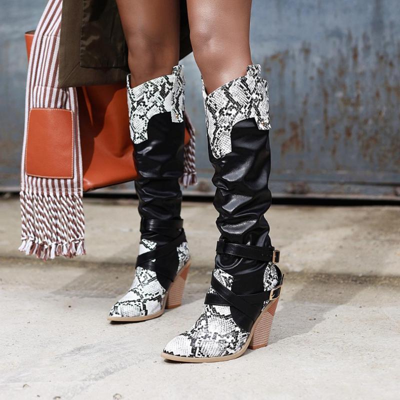 New Snake Print Stitching Boots Mixed Colors Buckle Knee High Boots Winter Women Shoes Pointed Toe Cowgirl Western, Black
New Snake Print Stitching Boots Mixed Colors Buckle Knee High Boots Winter Women Shoes Pointed Toe Cowgirl Western, Black