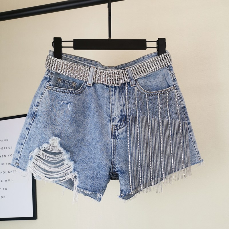 Tassel rhinestone hole denim shorts women 2020 summer new fashion heavy high waist wide leg jeans shorts, Blue
Tassel rhinestone hole denim shorts women 2020 summer new fashion heavy high waist wide leg jeans shorts, Blue
