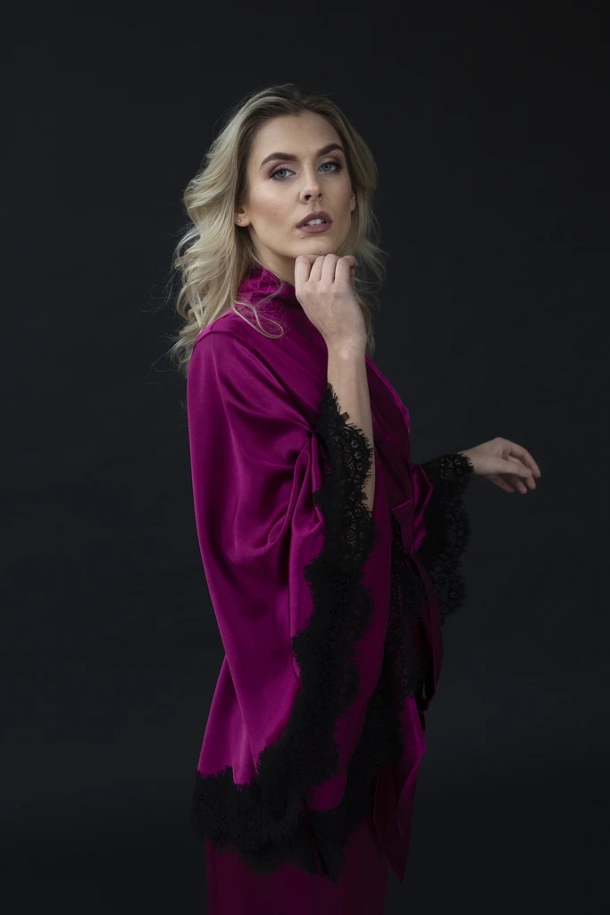 Purple Lingerie Satin and Lace Ladies Bride Robes Kimono Robe Long Sleeves Nightgown Custom Made Sleepwear Nightdress