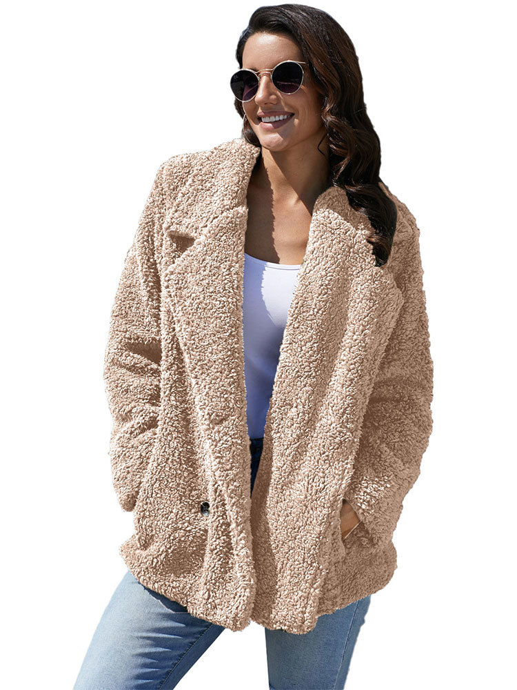New Faux Fur Coat Women Autumn Winter Warm Soft Suit Collar Buttons Fur Jacket Female Plush Overcoat Pocket Casual Teddy coat