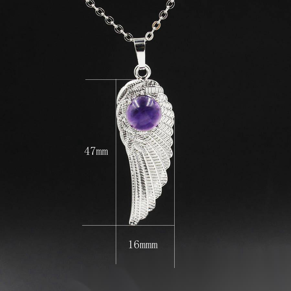 QIMOSHI Natural Crystal Quartz Angel Wings Pendant Necklace for Women Girl Chakra Reiki Healing Eye Dream Yoga Choker Jewelry