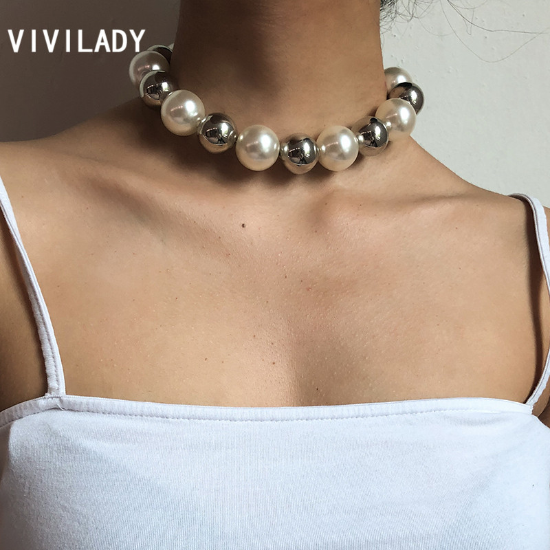 Chokers VIVILADY Retro Imitation Pearl Big Exaggerated Colorful Alloy Round Bead Women Choker Necklace Chic Charm For Bridal Jewelry
Chokers VIVILADY Retro Imitation Pearl Big Exaggerated Colorful Alloy Round Bead Women Choker Necklace Chic Charm For Bridal Jewelry