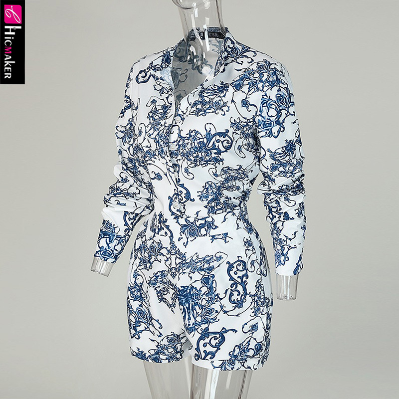Print V-neck Long Sleeve Casual Top & Short Set Women Two Piece Outfits T200808