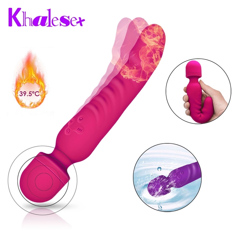 Khalesex Chauffage double Vibro AV Baguette magique Adulte Sextoys pour femme silicone Dildo G Spot Vibrant Massage Femme Masturbateur Y200409