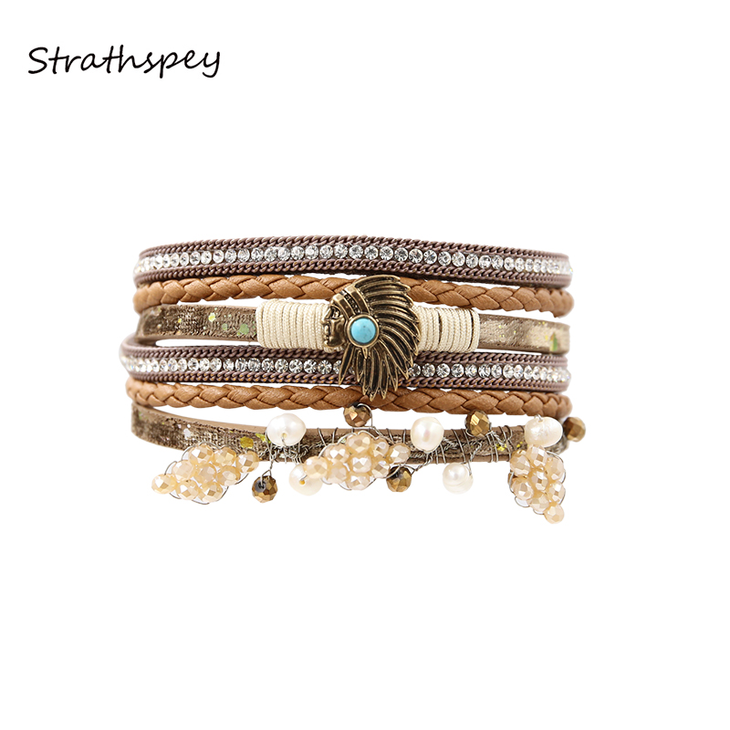 STRATHSPEY Leather Bracelets & Bangles For Women Bohemian Multi Rows Beauty Head Leather Wrap Rhinestone Crystal Beads Bracelet
STRATHSPEY Leather Bracelets & Bangles For Women Bohemian Multi Rows Beauty Head Leather Wrap Rhinestone Crystal Beads Bracelet