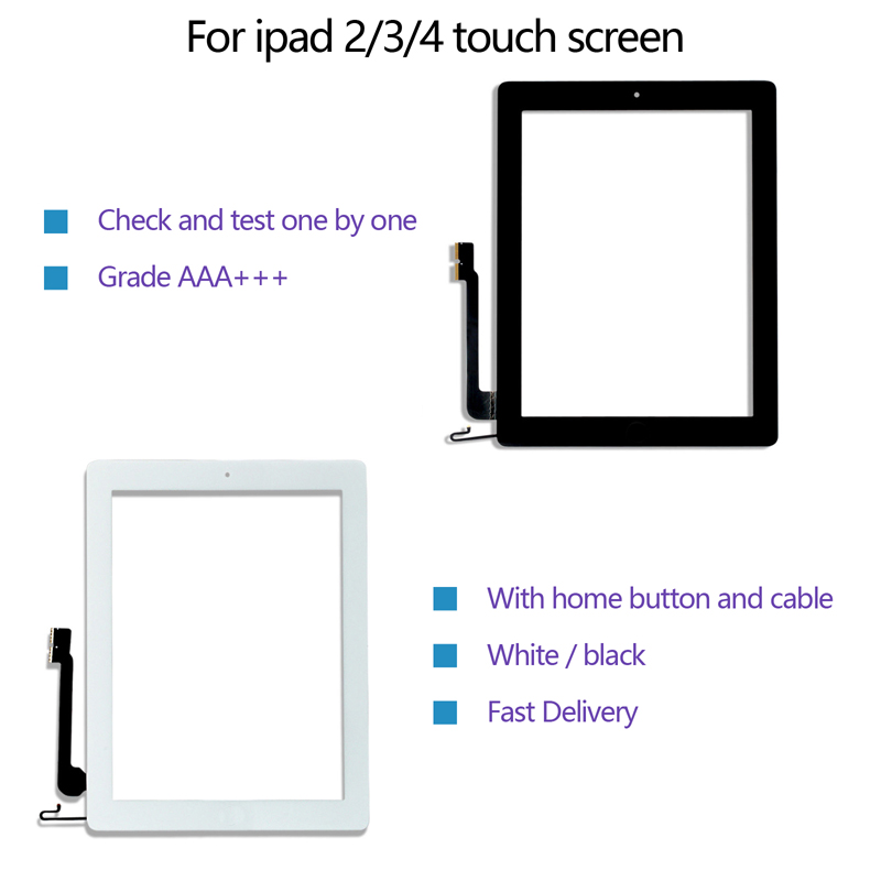 Touch screen quality for iPad 2/3/4 digitizer front replacement glass Assembly with home button
Touch screen quality for iPad 2/3/4 digitizer front replacement glass Assembly with home button