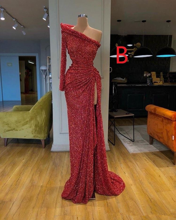 Glitter Red Mermaid Evening Dresses 2021 Sexy Sequined Prom Dress Formal Evening Gowns robe de soiree Abendkleider
