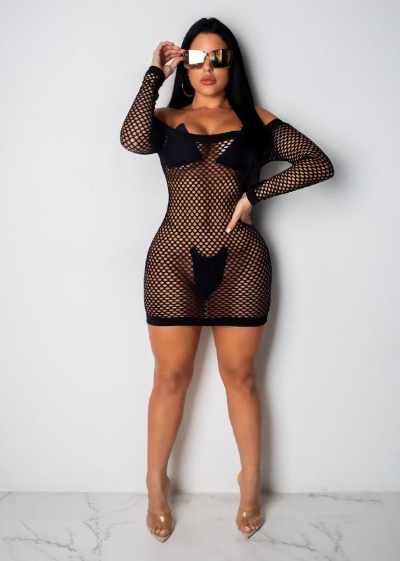 BKLD Bodycon Mini Dress Plus Size Clothing 2020 Summer New Arrival Neon Green Dress Mesh See-through Off Shoulder Women Dresses