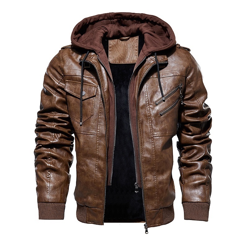 Mens Leather Jacket 2020 New Motorcycle Bomber Jackets Men Winter Warm PU Leather Coat with Removable Hood Outerwear Jackets Men CX200817