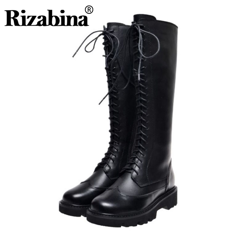 RIZABINA Real Leather Women Knee High Boots British Style Motorcycle Boots Side Zipper Cross Strap Women Footwear Size 33-40, Black
RIZABINA Real Leather Women Knee High Boots British Style Motorcycle Boots Side Zipper Cross Strap Women Footwear Size 33-40, Black
