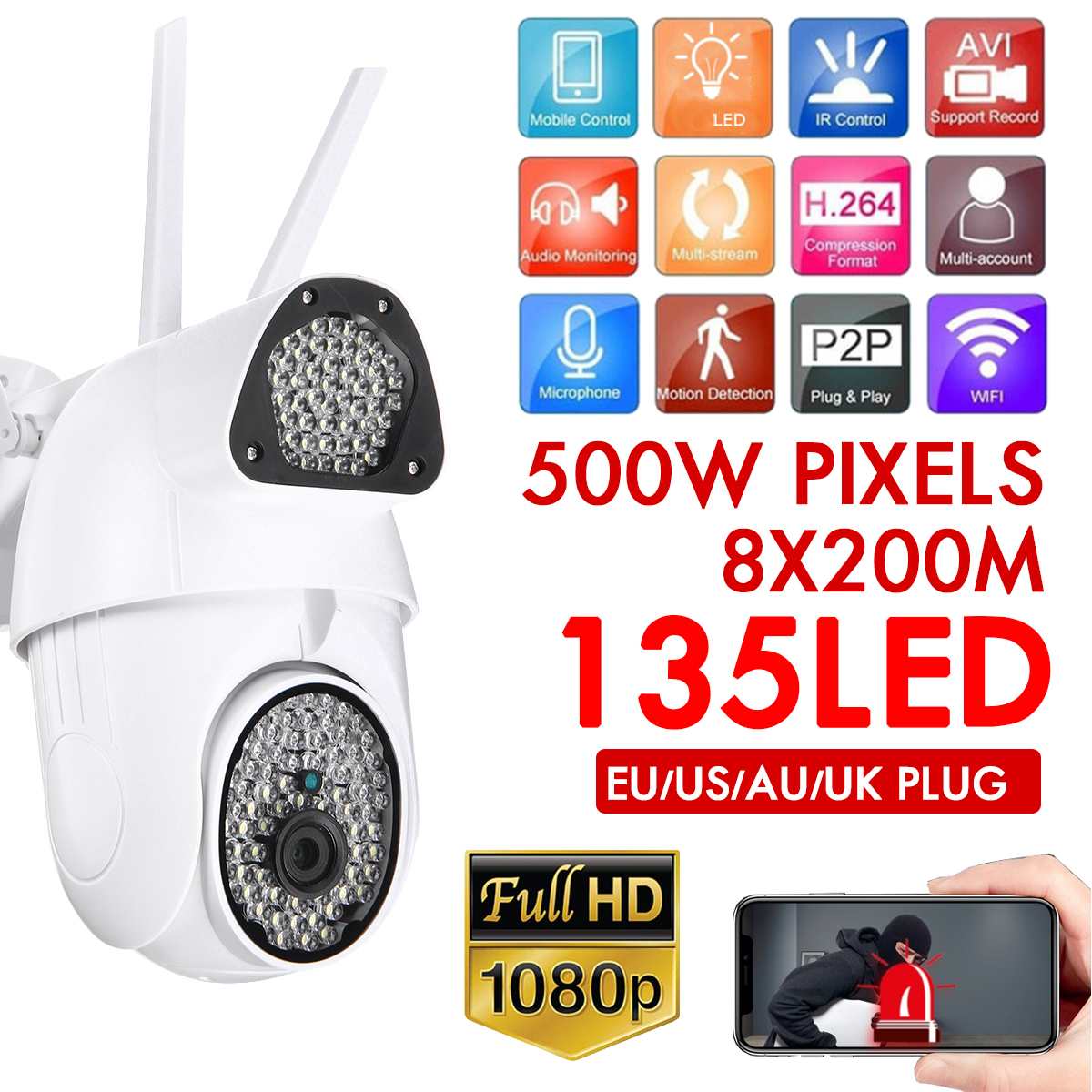 1080P outdoor wifi PTZ IP camera 4X Digital Zoom ip camera outdoor security waterproof cctv camera App
1080P outdoor wifi PTZ IP camera 4X Digital Zoom ip camera outdoor security waterproof cctv camera App