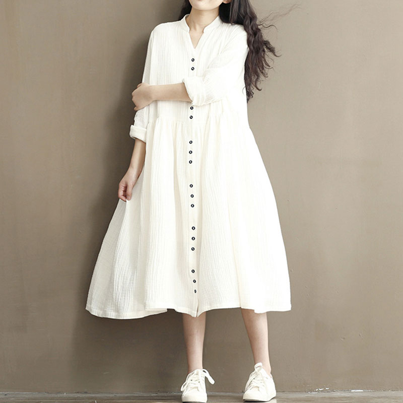 2020 Button Loose Dresses for Women Vintage Cute Full Sleeves Mid-Calf Women' Sundress Kobieta Sukienka V-Neck Vestidos, White
2020 Button Loose Dresses for Women Vintage Cute Full Sleeves Mid-Calf Women' Sundress Kobieta Sukienka V-Neck Vestidos, White