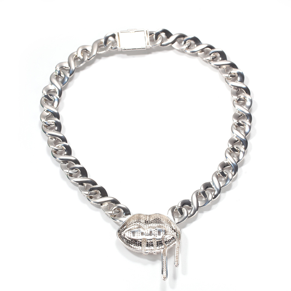 Hip Hop Mens Lip Pendant Necklace Bling Cuba Chain Shining Zircon Real Gold Plated Tennis Chain