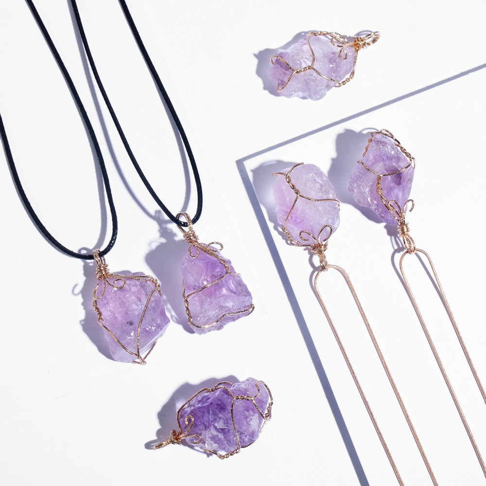 Long Chain Natural Raw Crystal Pendant Necklace Roungh Tumbled Rock Stone Healing Irregular Handmade Yoga Jewelry for Women