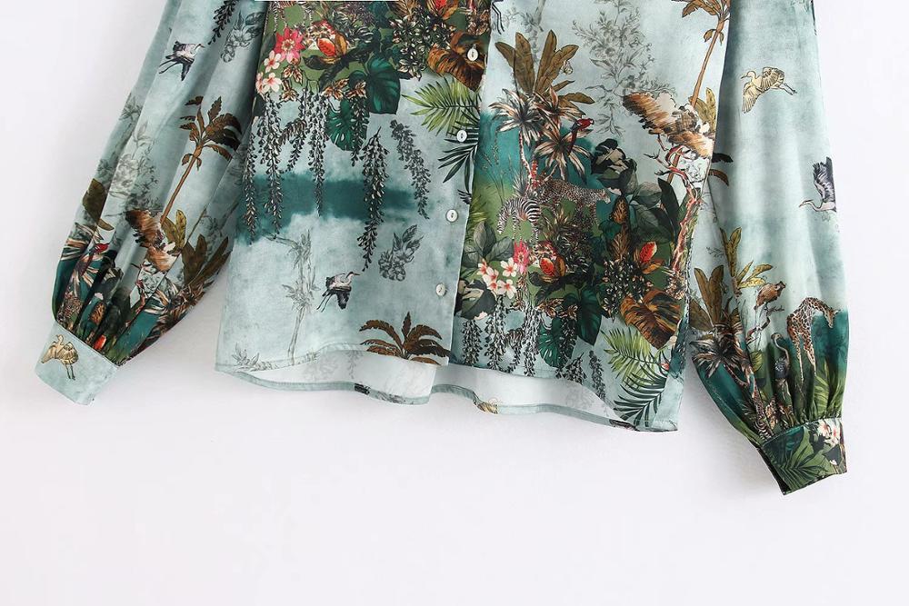 Women vintage ink painting animal leaves casual smock blouse women long sleeve chic chemise femininas kimono shirts tops LS6366