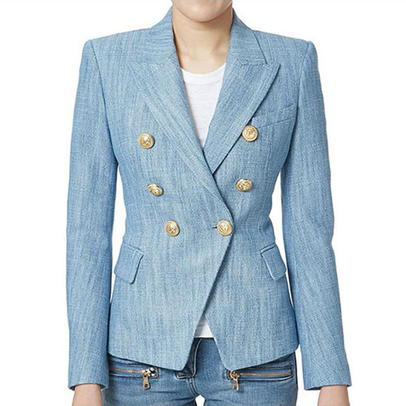 Newest 2020 Designer Blazer Women' Long Sleeve Double Breasted Metal Lion Buttons Blazer Jacket Outer, Blue
Newest 2020 Designer Blazer Women' Long Sleeve Double Breasted Metal Lion Buttons Blazer Jacket Outer, Blue