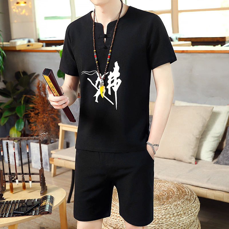 Chinese Type Linen Summer Tracksuit Men Short Sleeve Top+Shorts Elastic Waist Casual 2 Piece Set Streetwear Men's Clothing 5XL, Black short set
Chinese Type Linen Summer Tracksuit Men Short Sleeve Top+Shorts Elastic Waist Casual 2 Piece Set Streetwear Men's Clothing 5XL, Black short set