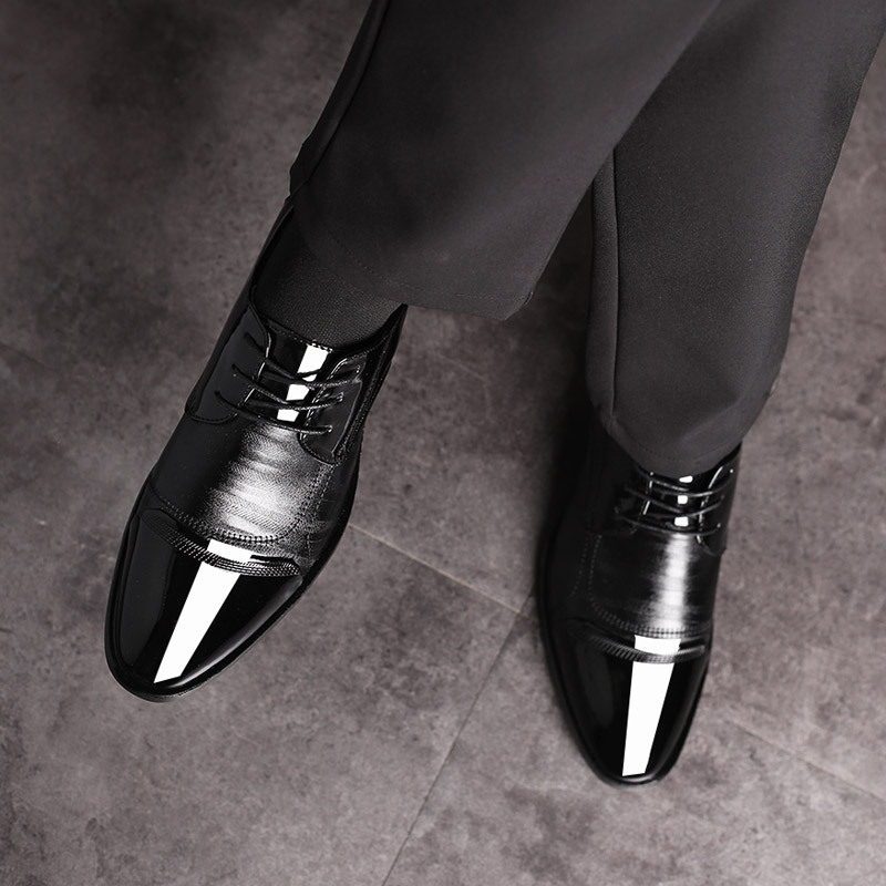2020 New Spring New Model Leather Shoes Mens Business Dress Large Size Shoes Fashion Baita Wedding Shoes, Black
