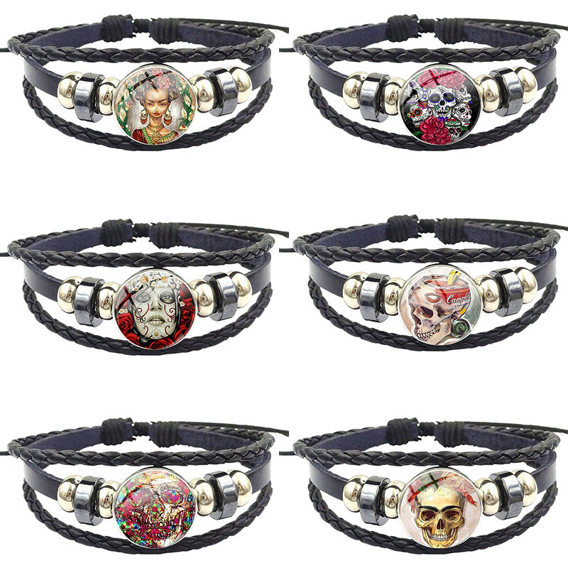 Horrify Grin Skull Skeleton Vintage Exotic Crossbones For Unisex Gift High Quality Glass Black Leather Bracelet Bangles
Horrify Grin Skull Skeleton Vintage Exotic Crossbones For Unisex Gift High Quality Glass Black Leather Bracelet Bangles