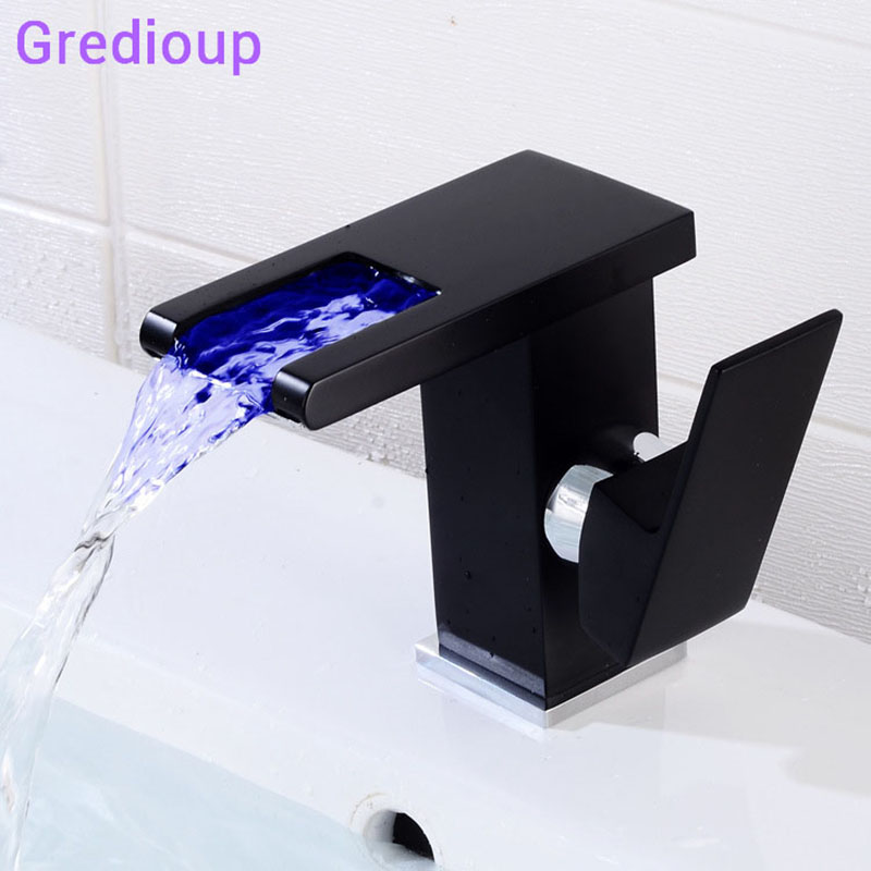 Torneira LED Light Waterfall Bathroom Faucets Black Hot Cold Mixer Basin Tap Brass Sink Faucet Deck Mount Water Tap For Bathroom
Torneira LED Light Waterfall Bathroom Faucets Black Hot Cold Mixer Basin Tap Brass Sink Faucet Deck Mount Water Tap For Bathroom