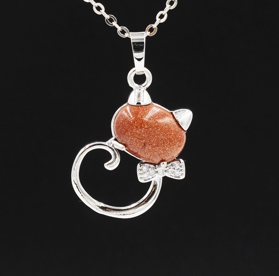 12PCS Natural Stone Cute Sweet Cat Pendant Necklace Chakra Cure Quartz Crystal Hello Cats Jewelry Birthday Gifts for Her/Mum/Wife/Bestfriend