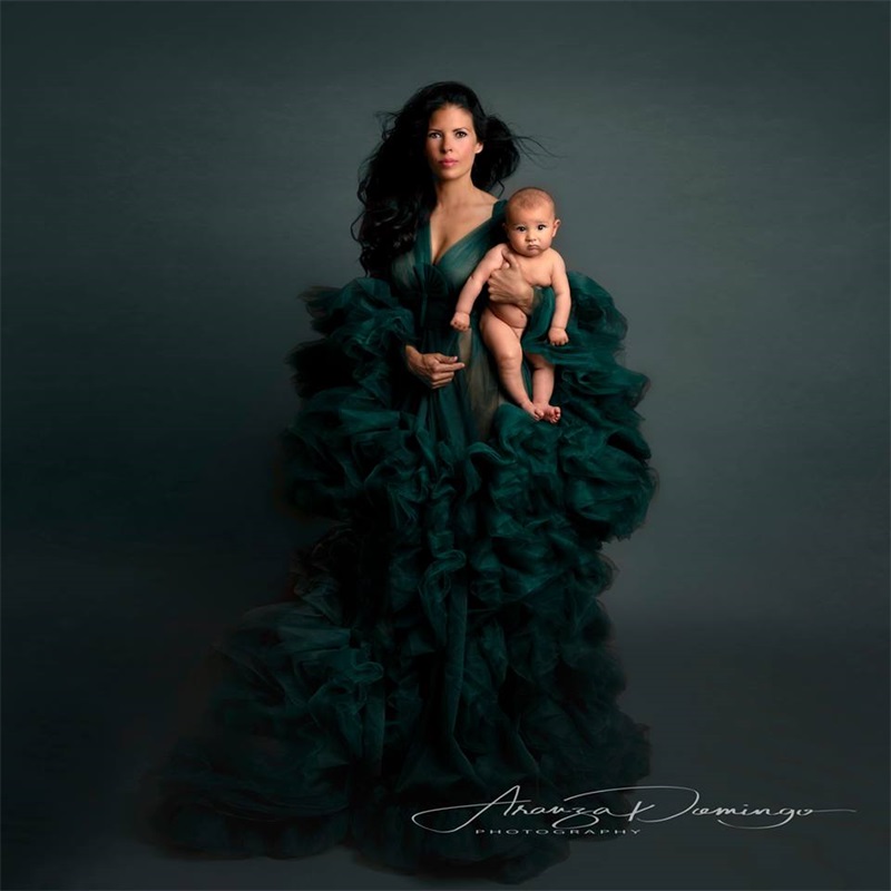 Newest Night Gown High Quality Bride Sleepwear Robes Tiered Tulle Custom Made Long Sleeves Dressing Gown Women Sexy Sleepwear Dresses