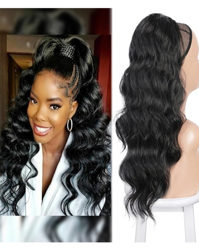 Beauty long loose wavy ponytail extension 22inch human hair drawstring corn hair piece for women black brown 160g
