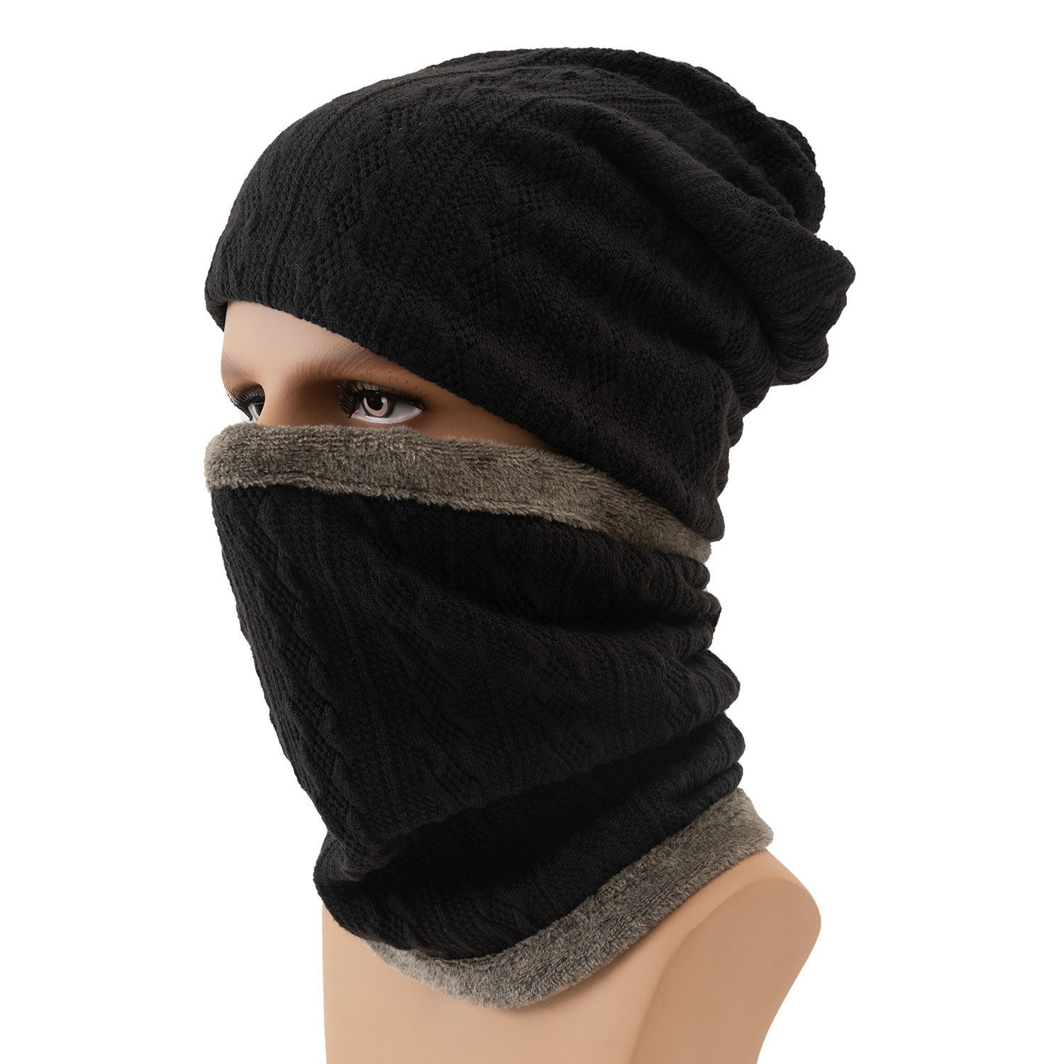 2-Pieces Winter Beanie Hat Scarf Set Warm Knit Hat Thick Fleece Lined Winter Hat & Scarf Skullies Bonnet For Men Women