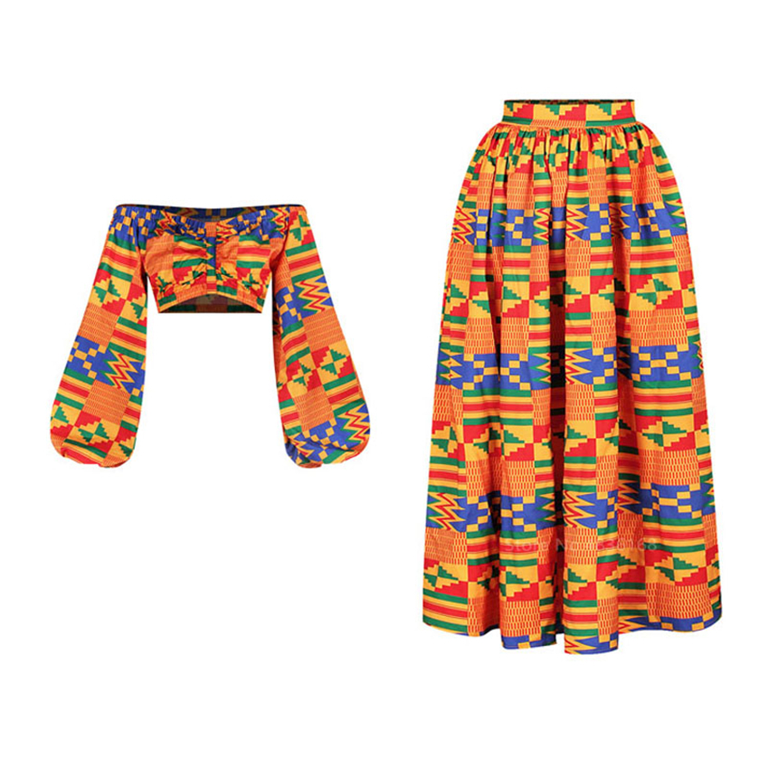 African Dresses for Women 2020 News Ladies Full Sleeve Shoulder Off Festher Dashiki Print Split Skirts Autumn Africna Clothes CX200813