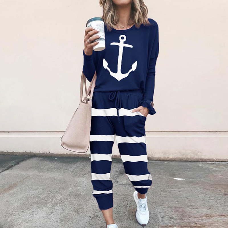 Elegant Star Print Ladies Two Piece Suit Women Long Sleeve Sweatshirt Top and Harem Pants Set Femme Outfits Streetwear Suits T200824