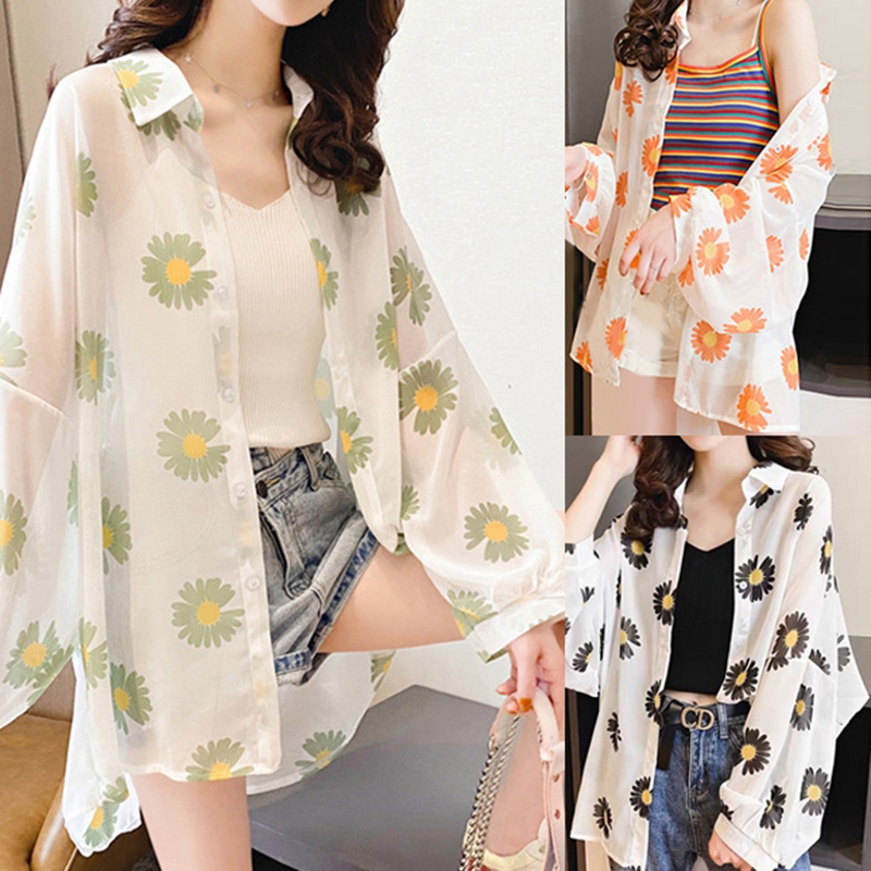 Daisy Printed Sunsn Blouse Shirt Casual Loose Cardigan Transparent Shirt Women'S Sexy Thin Sunsn Top, Black
Daisy Printed Sunsn Blouse Shirt Casual Loose Cardigan Transparent Shirt Women'S Sexy Thin Sunsn Top, Black