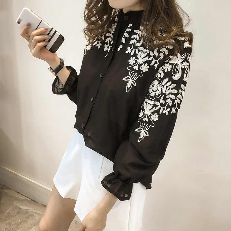 New Arrival Fashion embroidery women's clothing long Sleeve Casual Women Blouse shirt office lady women tops blusas 529E 30