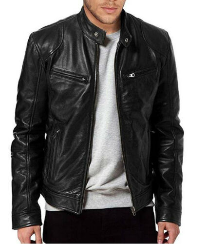 Men Real Leather Jacket Men Slim Fit Warm Coat Motorcycle Lambskin Standing Collar Genuine Leather Coat
