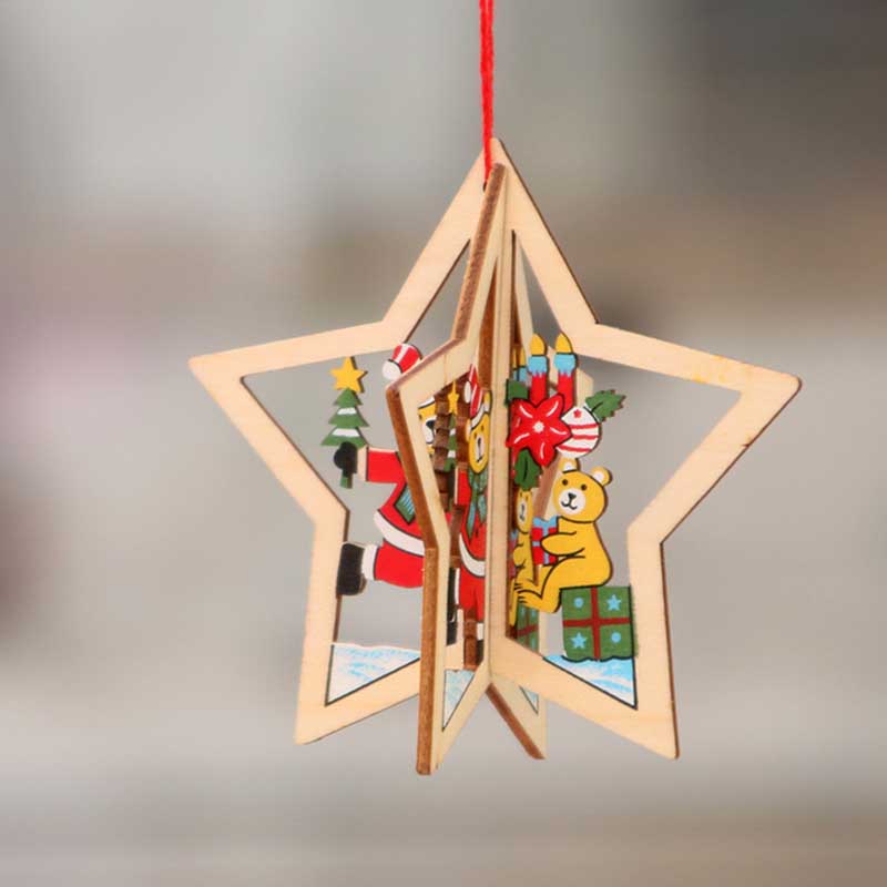 Wood Ornaments tree heart snowflake Jingle Bell Hangs Christmas Decorations Hotel Home decor