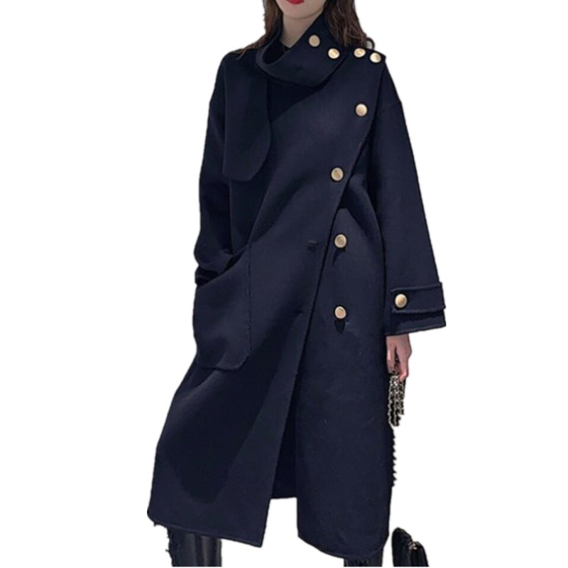 new arrival winter fashion stand collar woolen coat women loose handsome wool blends coat, Dark blue
new arrival winter fashion stand collar woolen coat women loose handsome wool blends coat, Dark blue