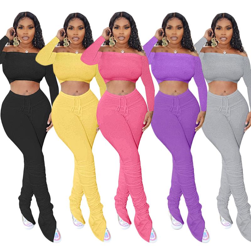 Solid Color Two Piece Set For Women Off Shoulder Long Sleeve Crop Tops And Ruched Pants Suit Autumn Club Fitness Matching Sets, Purple suit
Solid Color Two Piece Set For Women Off Shoulder Long Sleeve Crop Tops And Ruched Pants Suit Autumn Club Fitness Matching Sets, Purple suit