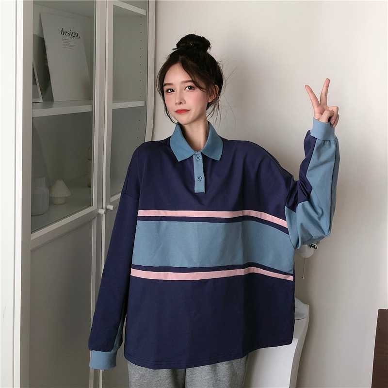 Striped long-sleeved women's college style sweatshirt 2020 new contrast loose student shirt sweatshirt, Blue
Striped long-sleeved women's college style sweatshirt 2020 new contrast loose student shirt sweatshirt, Blue