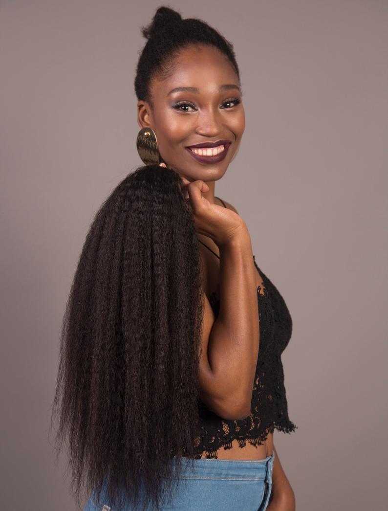 100% remy human hair ponytail kinky straight yaki texture natural human hair pony tail hair extension 140g double drawn