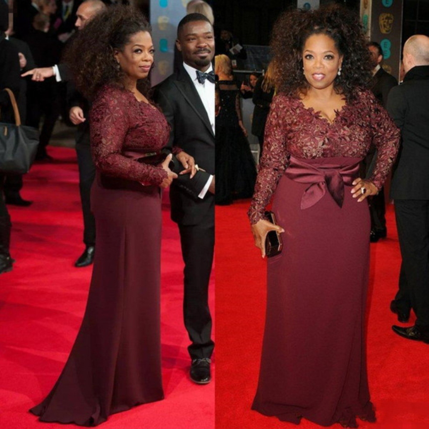 Plus Size Burgundy Mother Of The Bride Dresses Lace Appliques Long Sleeves Sash V Neck Prom Dress Wedding Guest Party Gowns