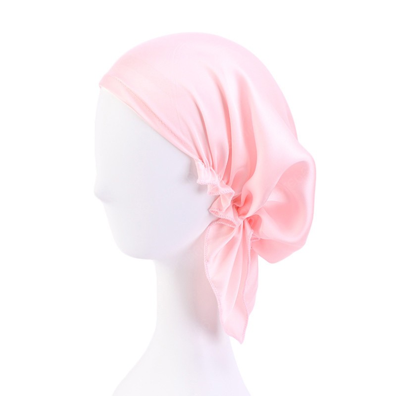 Satin Turban Muslim Women Beanie Elastic Bonnet Hair Loss Hat Head Scarf Chemo Sleeping Cap Hat Hair Care Nightcap Cover Solid