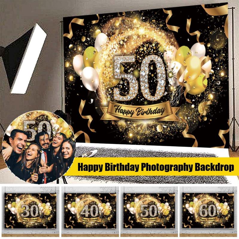 

Happy 30 40 50 60th Birthday Party Gold Dots Banner Party Poster Vinyl Photo Backgrounds Photocall Photography Backdrops Decor