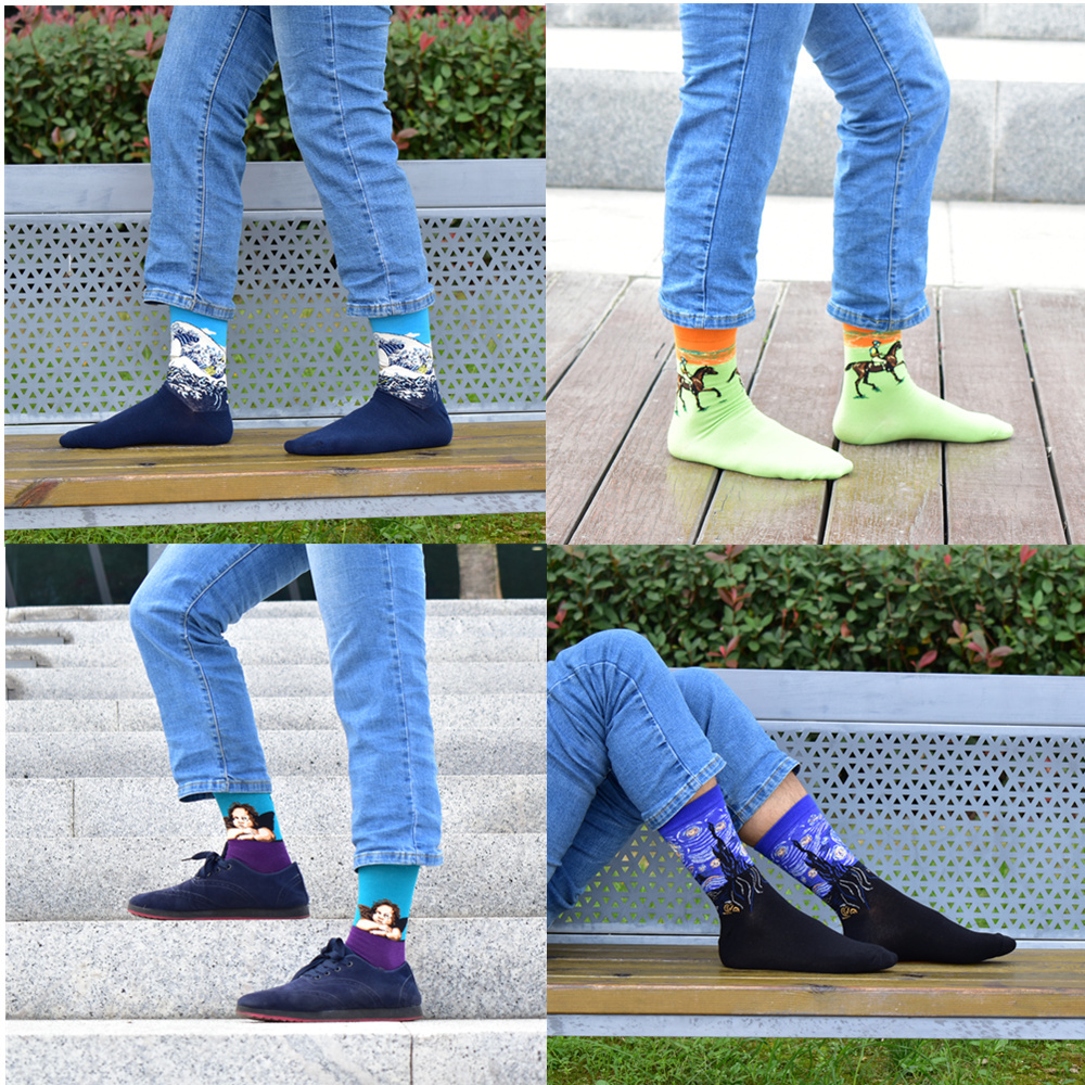 Hot Sale funny Mens Men's New Medium tube Celebrity Oil Painting Series Leisure Cotton Socks man 200924