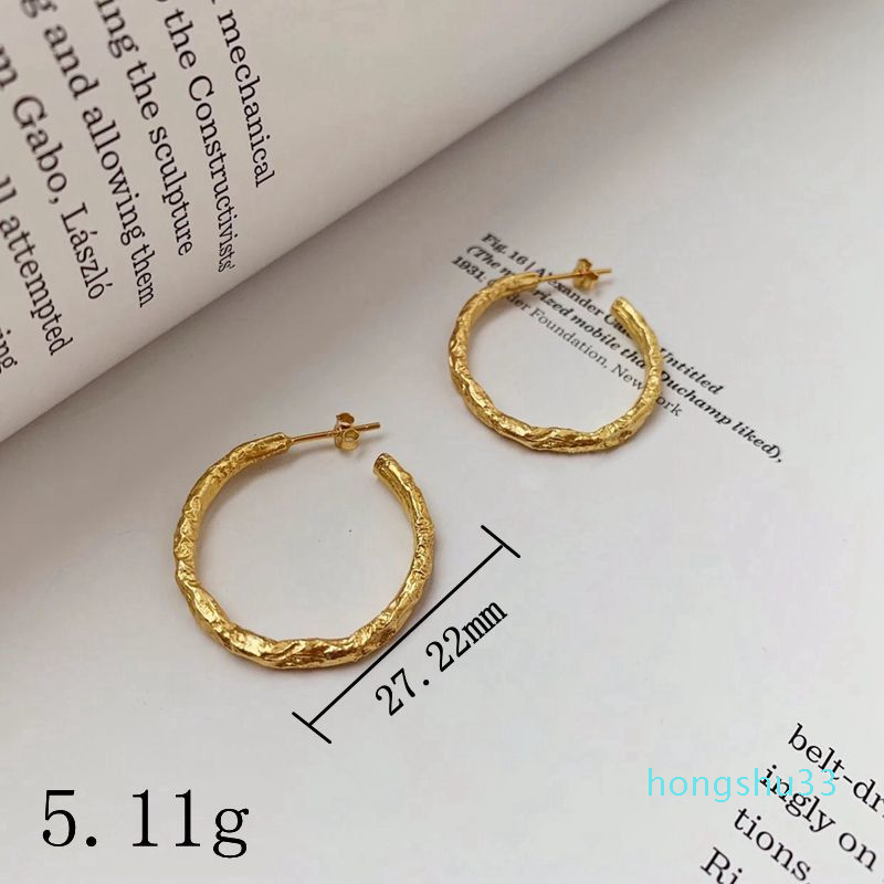 Hot Sale Silvology 925 Sterling Silver C shape Big Earring Gold Irregular Foil Paper Exaggeration Earrings for Women Fashion Jewelry Gift