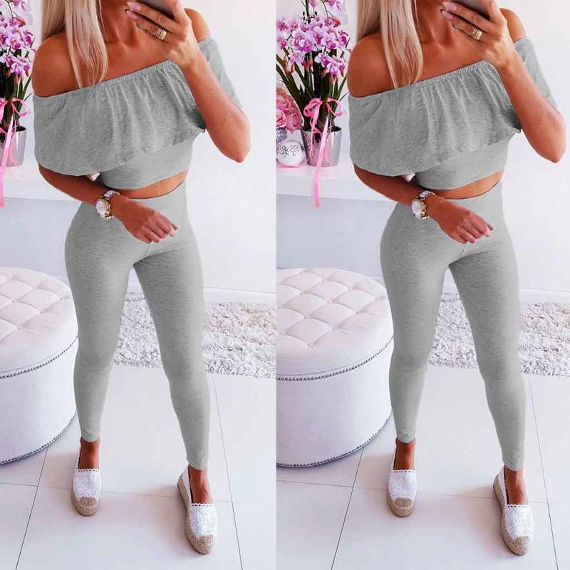 Women Two Piece Set ruffle off shoulder Tracksuits Plus Size T-Shirt Top Pants Set Suits Casual Sport Suit Gym Wear #C, Black
Women Two Piece Set ruffle off shoulder Tracksuits Plus Size T-Shirt Top Pants Set Suits Casual Sport Suit Gym Wear #C, Black