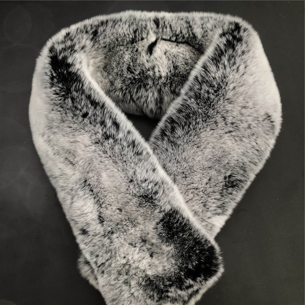 Black Frost- Double Side Real Rex Rabbit Fur Scarf Collar Shawl Scarves Wrap W Magnet Button