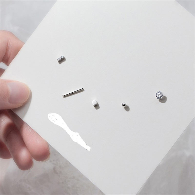 5Pcs/set 925 Sterling Silver Stud Earrings Minimalist Mix Round Ball Bar Geometric CZ Zircon Earrings Fine Jewelry Gift